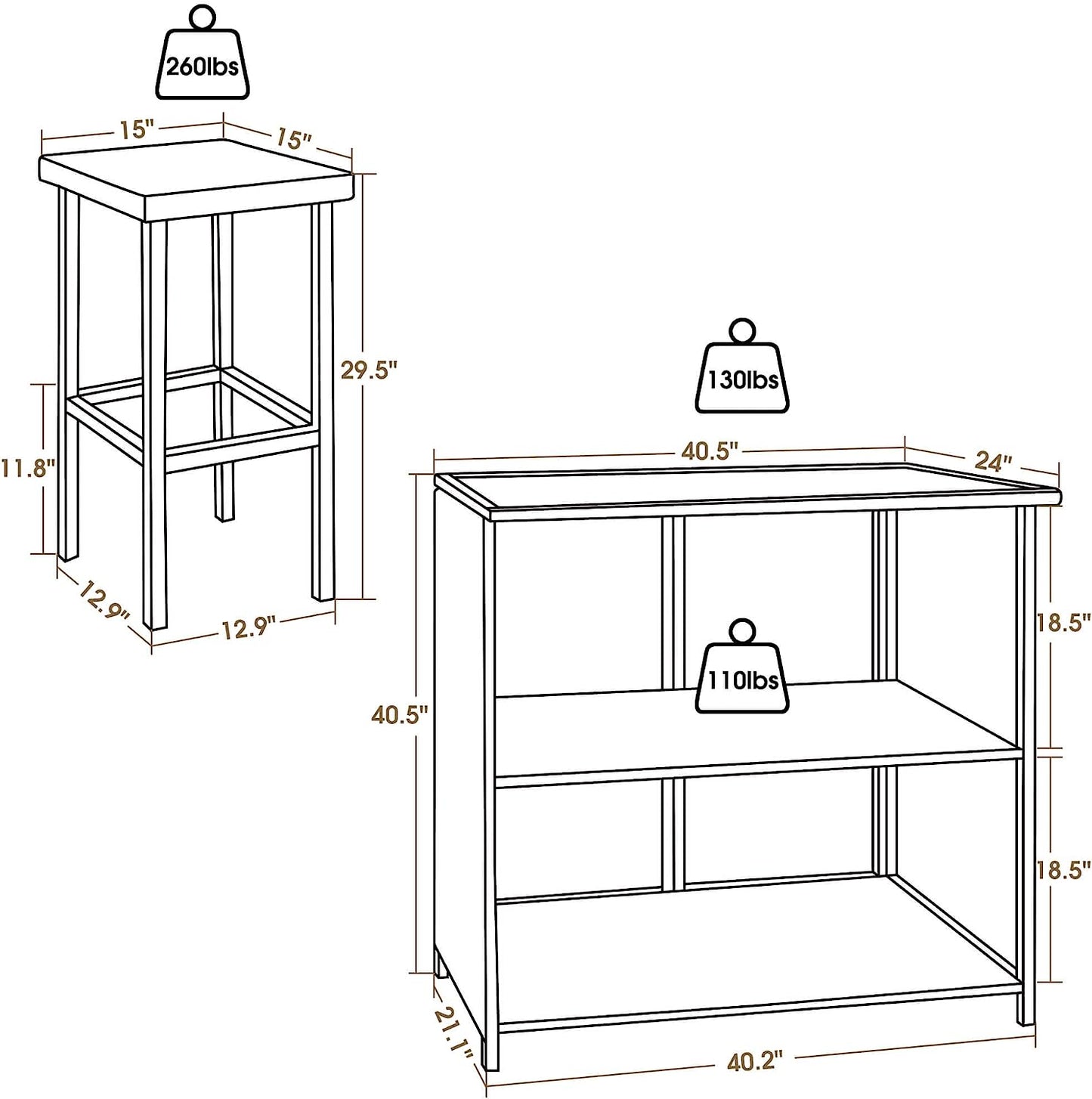 Patio Bar Set Wicker Outdoor Table and 2 Stools, 3 Piece Patio Furniture with Storage