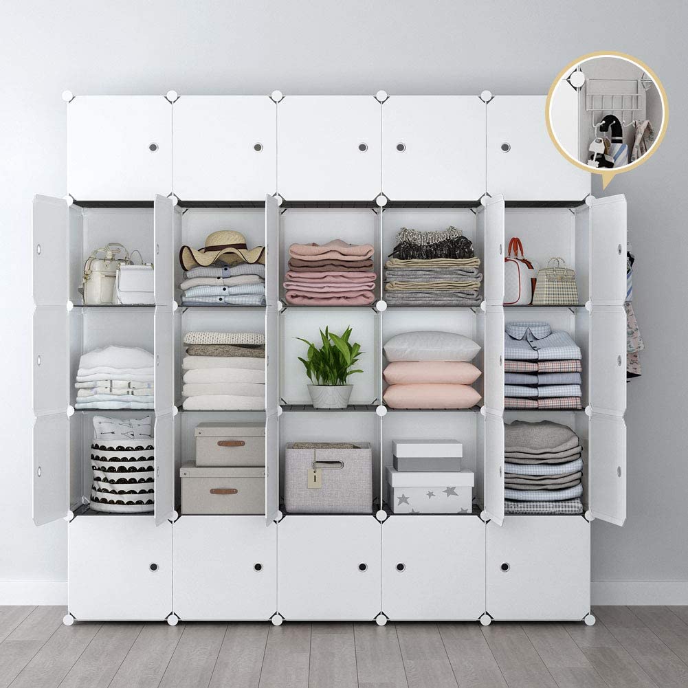 Cube Storage Organizer Portable Closet Wardrobe Bedroom Dresser 25 Cubes, White