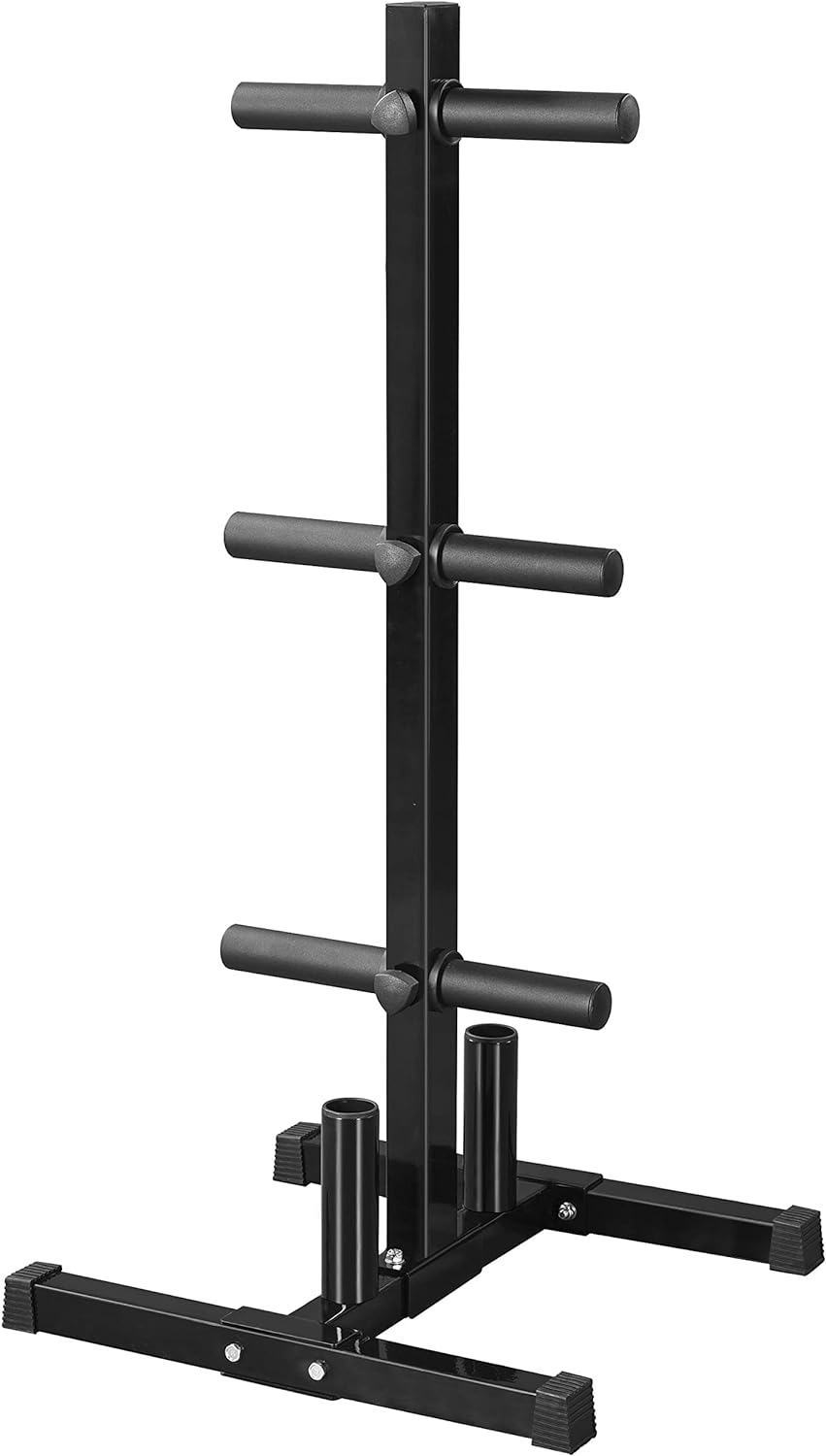 Weight Plate Rack Tree & Barbell Bar Holders Olympic Weight Organizer Storage Stand