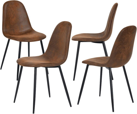 Set of 4 Modern Style Mid Century Dining Chairs in Brown and Black Leg