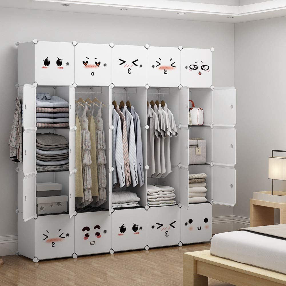 Cube Storage Organizer Portable Closet Wardrobe Bedroom Dresser 25 Cubes, White