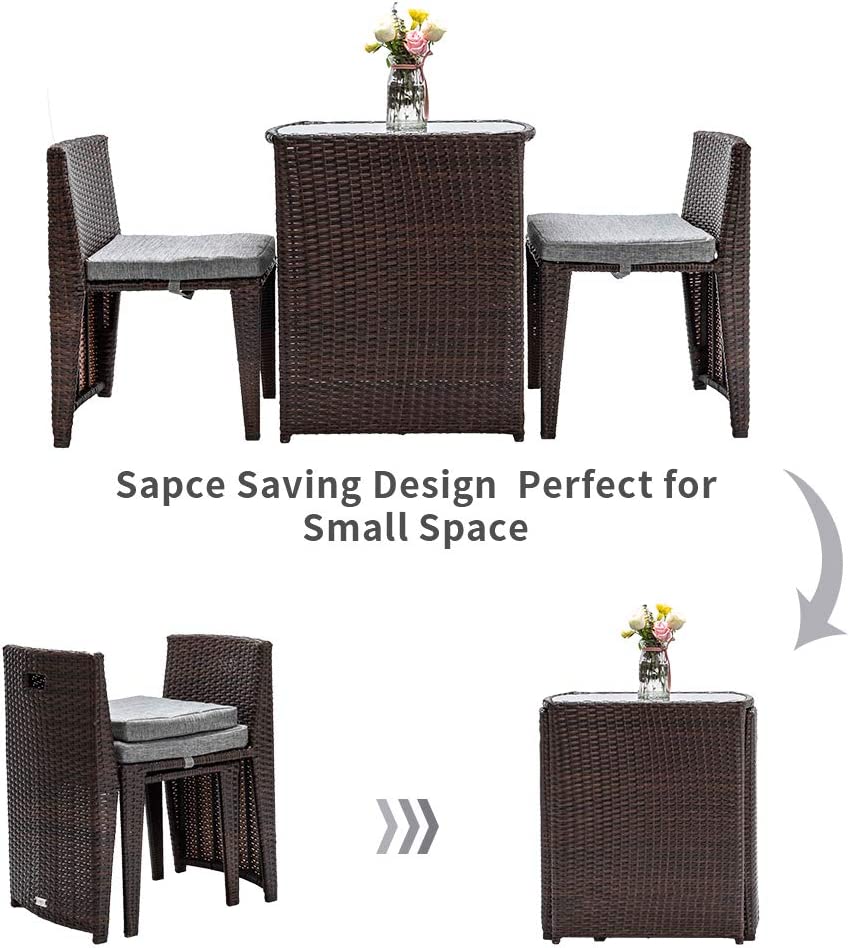 Rattan Wicker Outdoor Patio Set Table and Chairs Dining Set 3 piece Brown