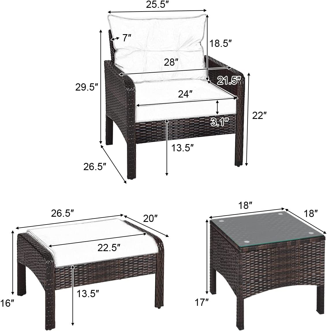 Outdoor Furniture 5 piece Set PE Rattan Wicker Patio All Weather Cushioned Sofas (Turquoise)