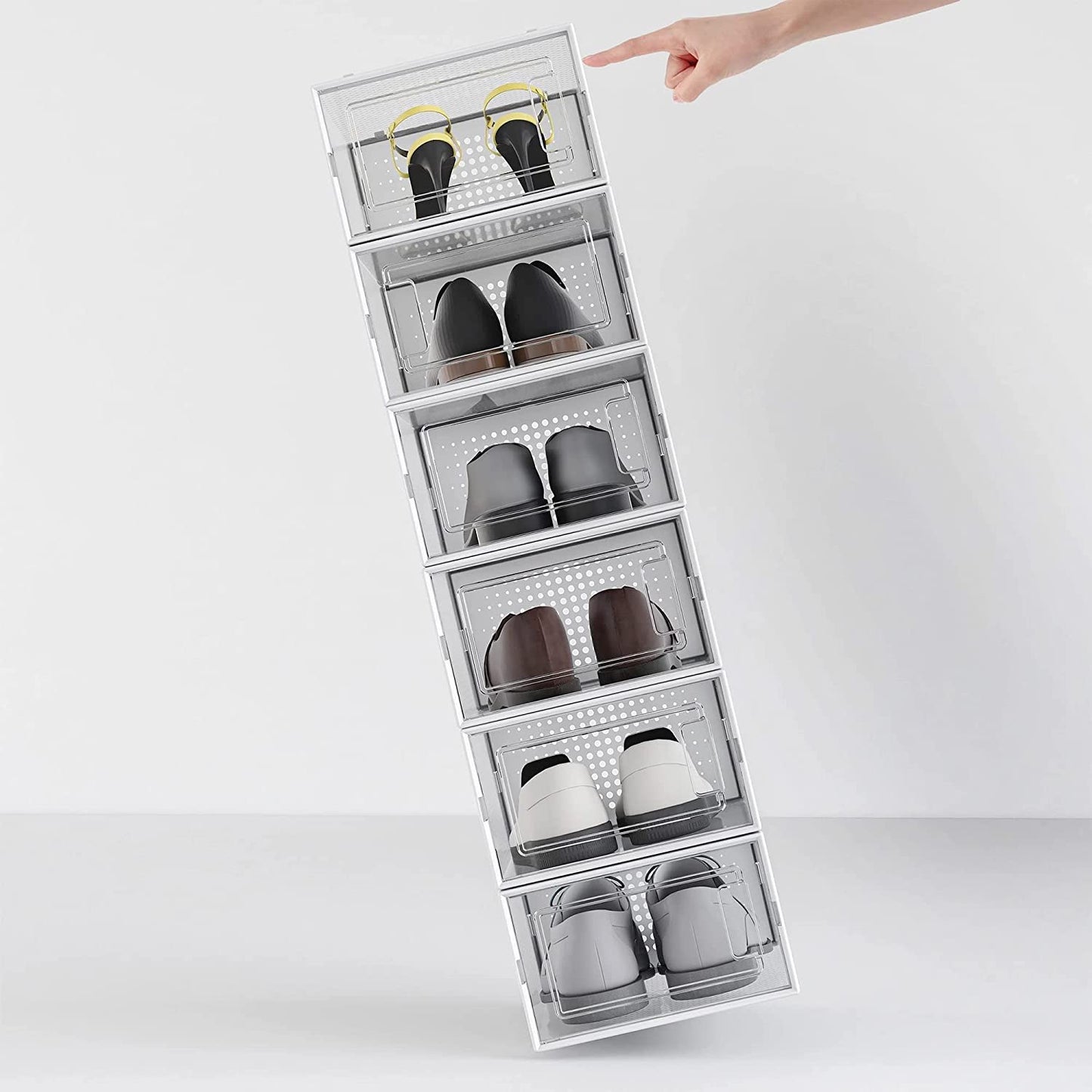 Shoe Storage Boxes, Clear Plastic Stackable Shoe Organizer Bins 12 Pack