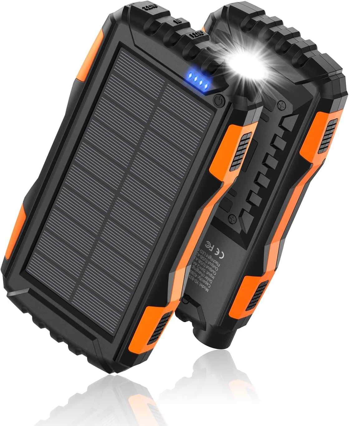 Solar Charger 42800mAh Portable Charger Solar Power Bank External Battery Pack 5V3.1A Qc 3.0 Fast Charger Built-in Super Bright Flashlight (Orange)