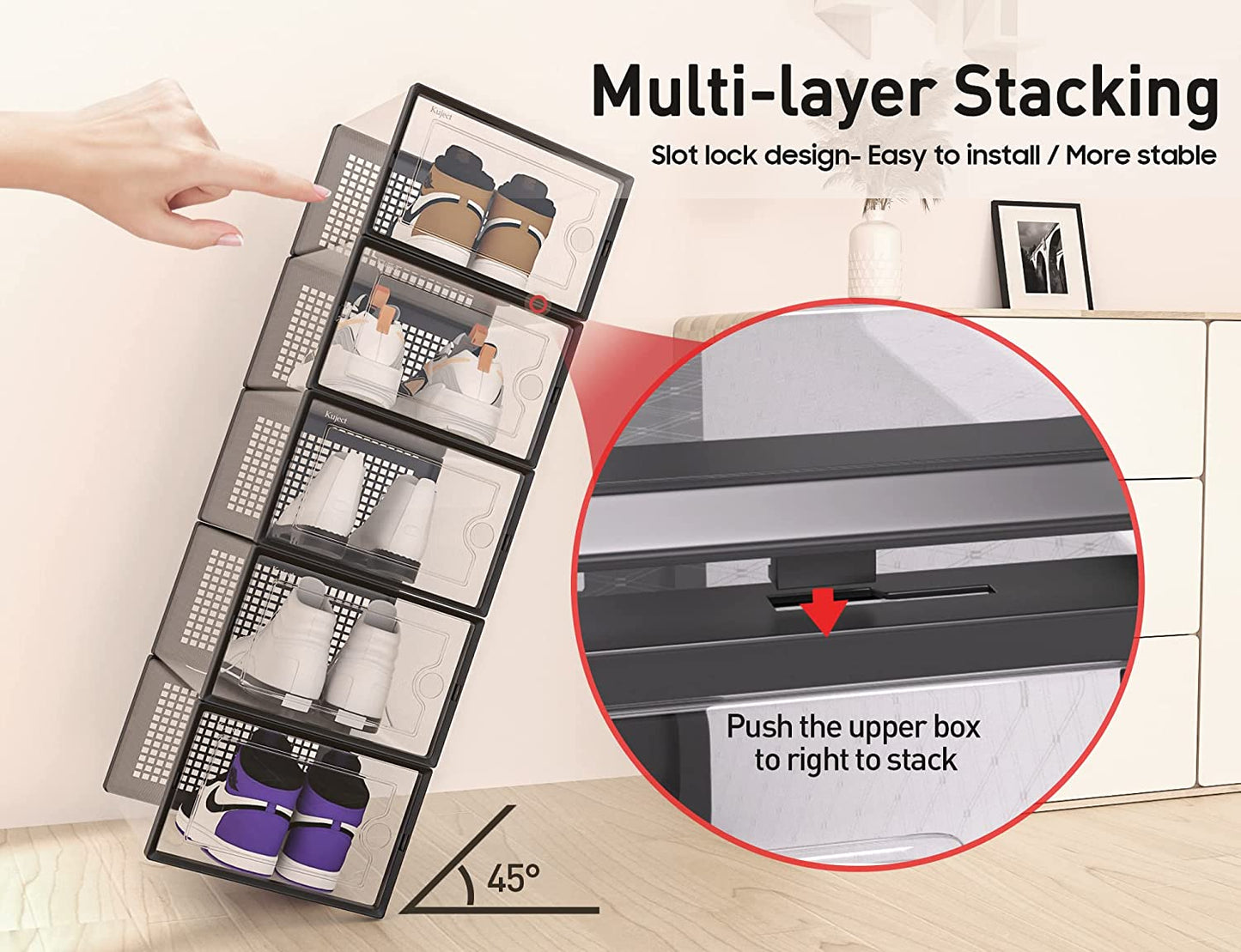 Large Shoe Organizer Storage Boxes for Closet, Fit Size 11, Clear Plastic Stackable Sneaker Containers Bins with Lids