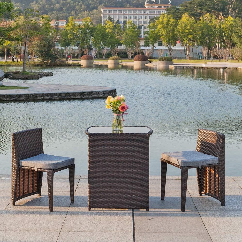 Rattan Wicker Outdoor Patio Set Table and Chairs Dining Set 3 piece Brown