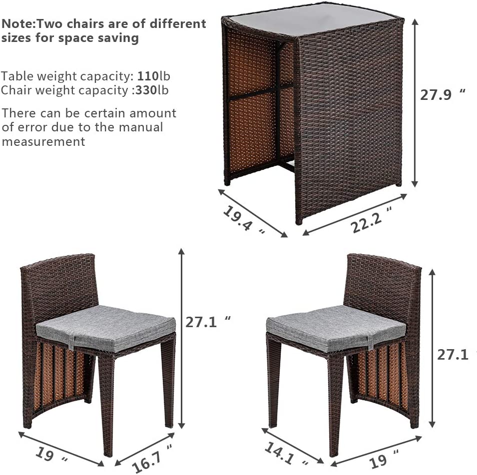 Rattan Wicker Outdoor Patio Set Table and Chairs Dining Set 3 piece Brown