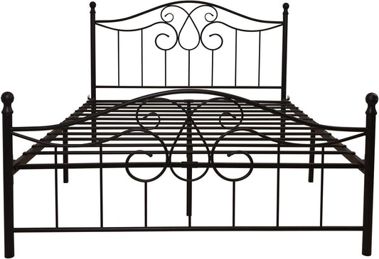 Vintage Sturdy Queen Size Metal Bed Frame with Headboard and Footboard