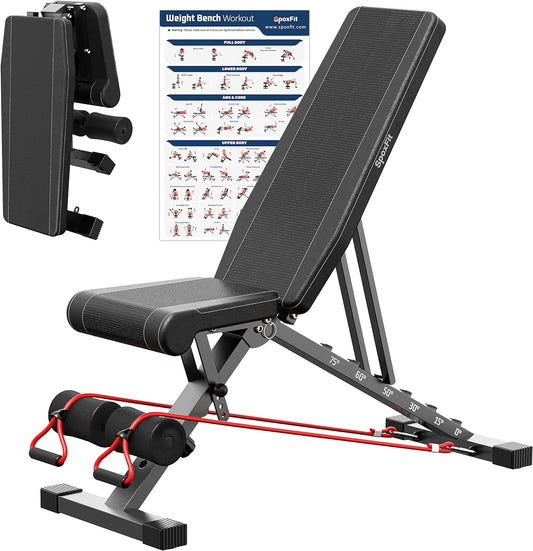 Adjustable Weight Bench with Workout Poster & Resistance Bands