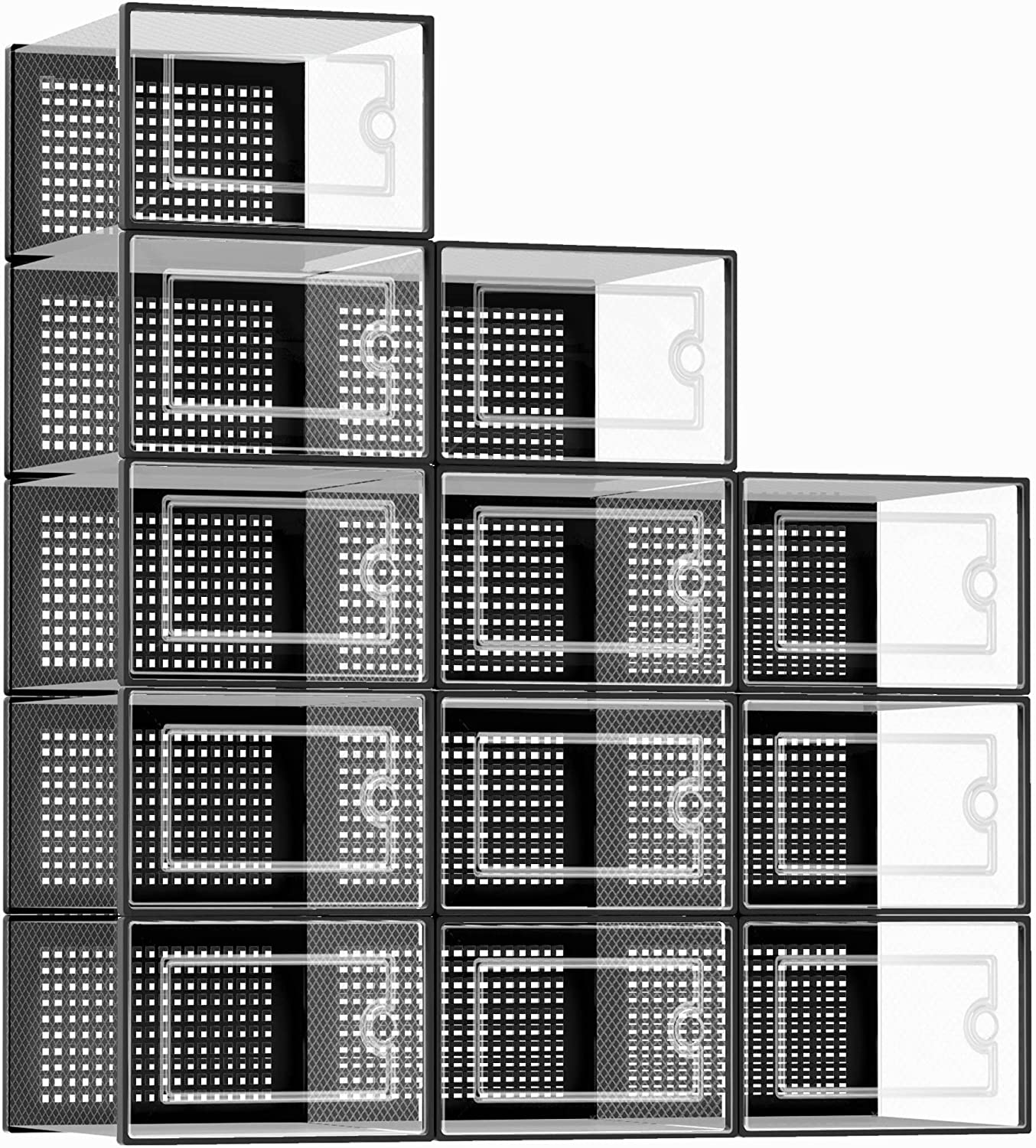 Large Shoe Organizer Storage Boxes for Closet, Fit Size 11, Clear Plastic Stackable Sneaker Containers Bins with Lids