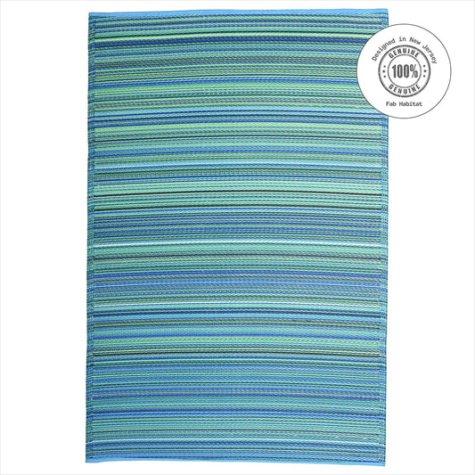 Striped Outdoor Rug Premium Recycled Plastic Cancun Turquoise Moss Green - 8x10 ft