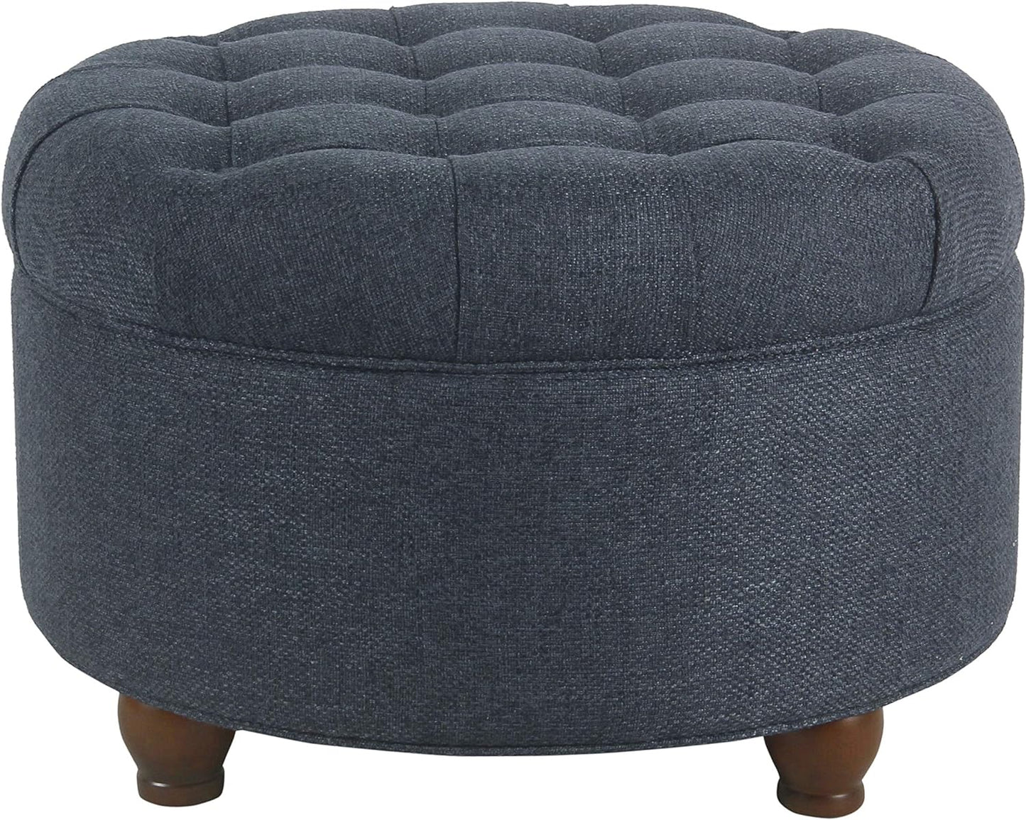 Large Button Tufted Round Storage Ottoman with Storage (Light Tan)