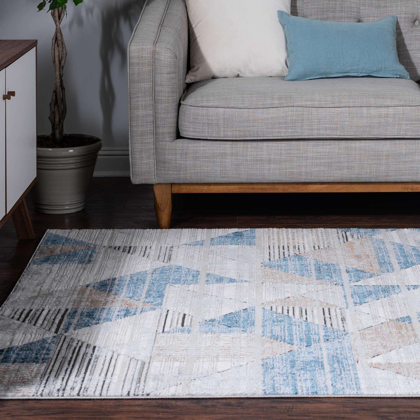 Area Rug Low Pile Perfect For Living Room Bedroom Blue, 4 x 6