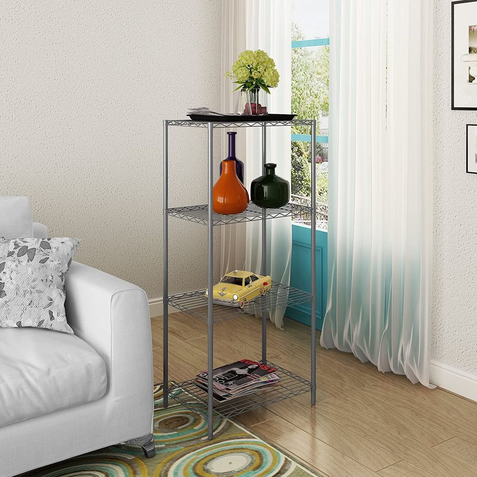 Wire Shelving 4-Tier Shelves Unit Metal Storage Rack Durable Organizer for Pantry Closet Grey