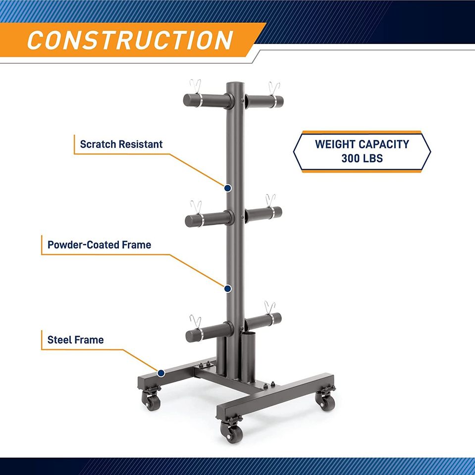 Olympic Weight Plate Rack with Transport Wheels Vertical Bar Holder for Home Gym Exercise