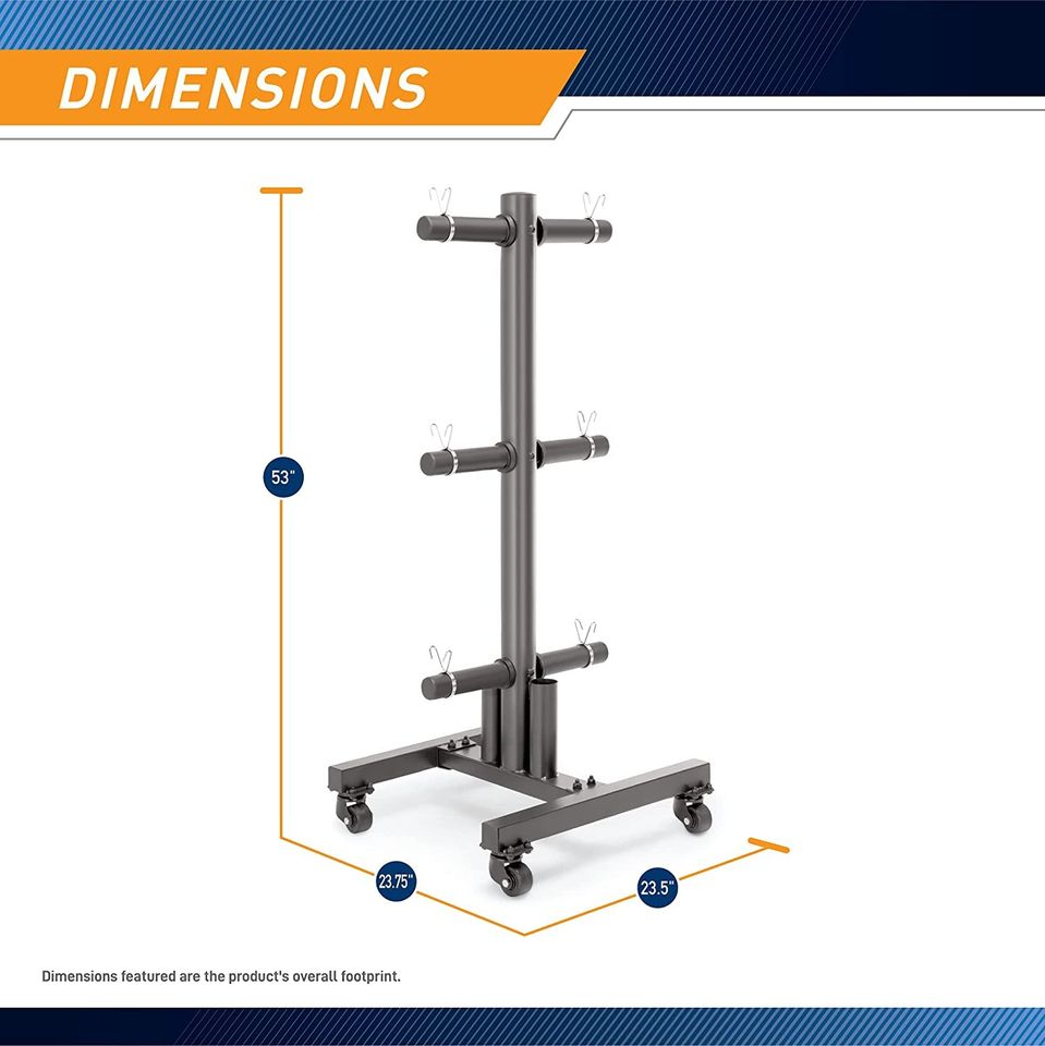 Olympic Weight Plate Rack with Transport Wheels Vertical Bar Holder for Home Gym Exercise