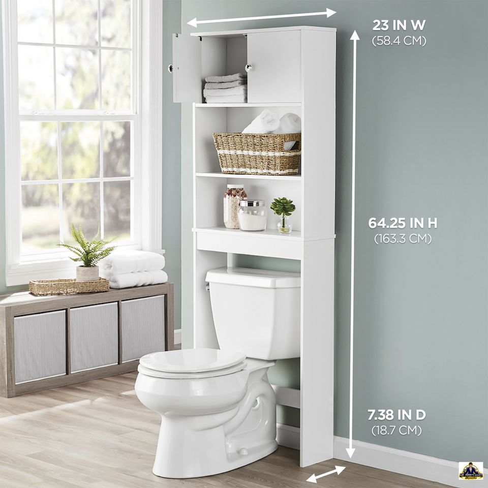 Bathroom Space Saver with 3 Fixed Shelves over the Toilet Storage