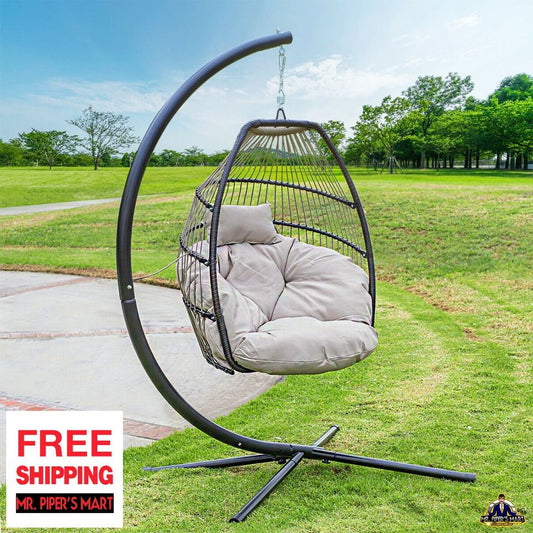 Outdoor Large Lounge Chair Patio Hanging Egg Seat Swing Cushion Headrest Beige