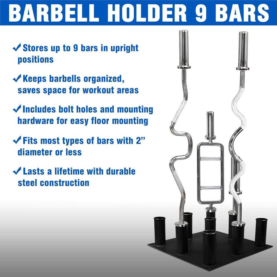 Barbell Holder Vertical Storage Rack Fit 2" Olympic Bar (9 Bars)