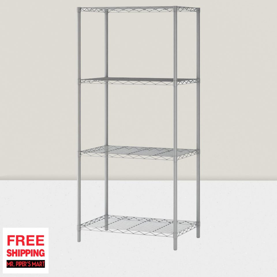 Wire Shelving 4-Tier Shelves Unit Metal Storage Rack Durable Organizer for Pantry Closet Grey