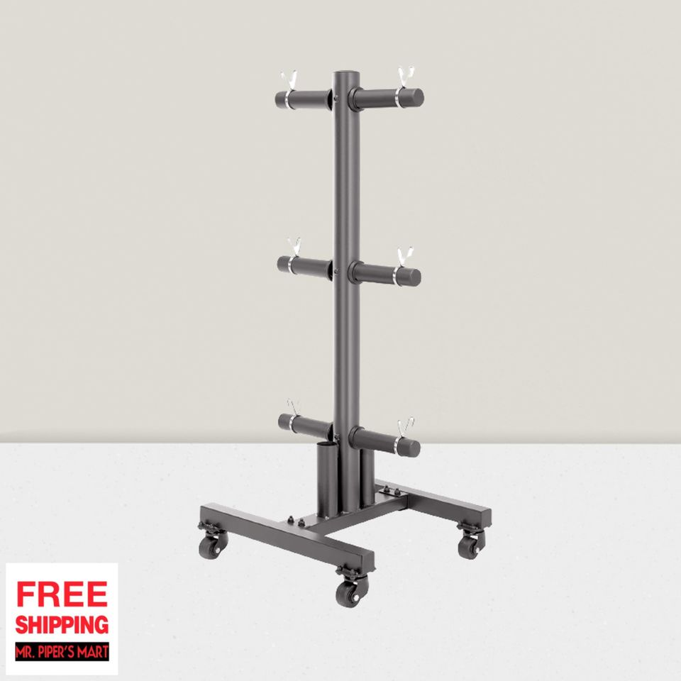 Olympic Weight Plate Rack with Transport Wheels Vertical Bar Holder for Home Gym Exercise