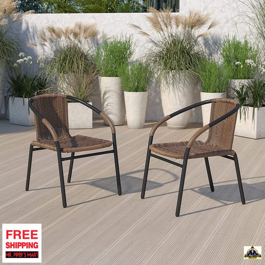 Restaurant Stack Chair Medium Brown Rattan Indoor-Outdoor 2 Pack