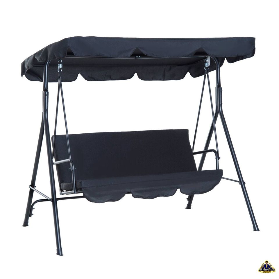 Porch Swing Hammock Bench Lounge Chair Steel 3-seat Padded Outdoor w/ Canopy