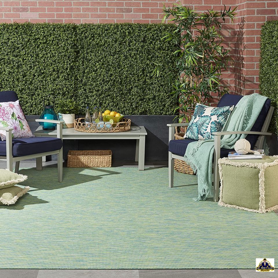 Area Rug Indoor/Outdoor Blue Green 5' x 7' Easy Cleaning, Non Shedding