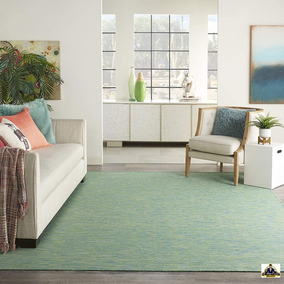 Area Rug Indoor/Outdoor Blue Green 5' x 7' Easy Cleaning, Non Shedding