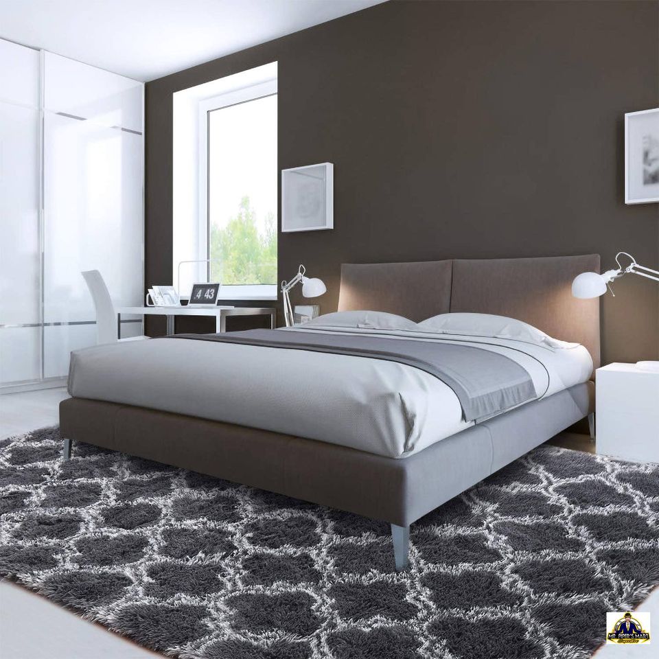 Area Rug Indoor Geometric Moroccan Extra Soft and Comfy Carpet, 6x9 Feet Dark Grey/White