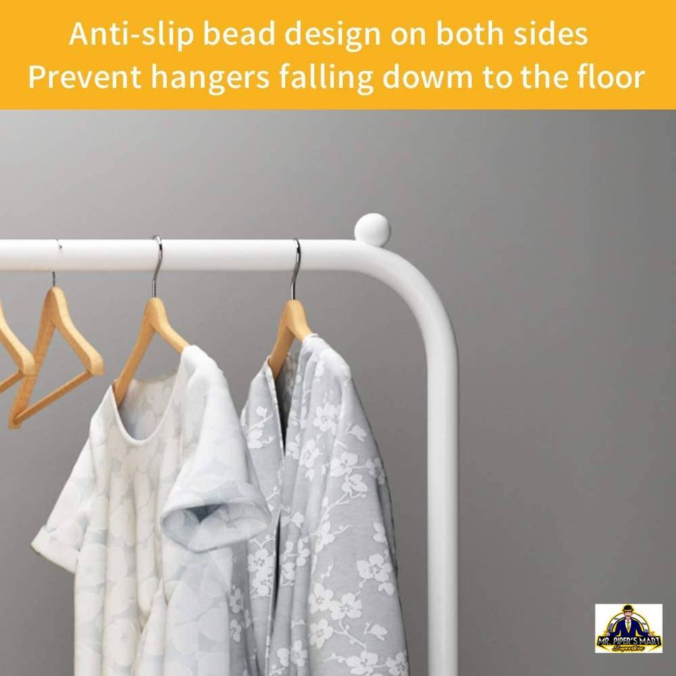 Freestanding Double Garment Rack Double Rods, Multi-Functional Clothing Rack (White)