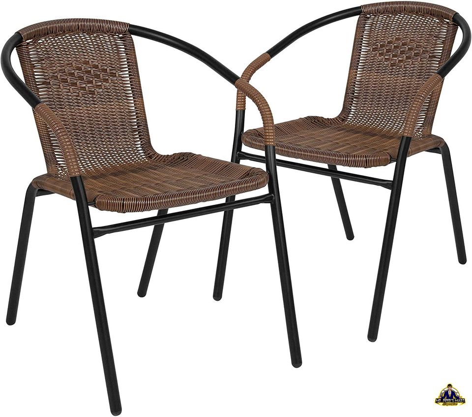 Restaurant Stack Chair Medium Brown Rattan Indoor-Outdoor 2 Pack