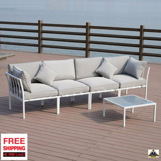 Patio Garden Sofa Set Sectional Furniture Outdoor Couch W/ Cushion Lawn Grey 5PC