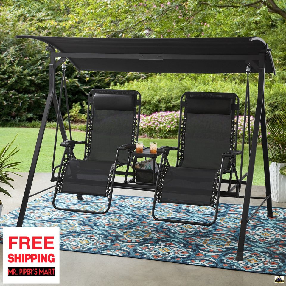 Zero Gravity Outdoor Reclining Swing Canopy 2 Person, Black
