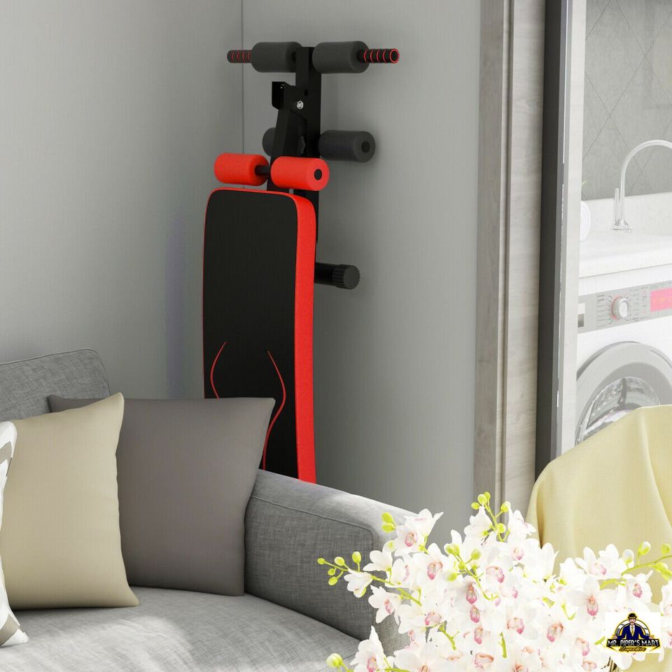 Folding Weight Bench Adjustable Sit-up Board Workout Slant Bench Red