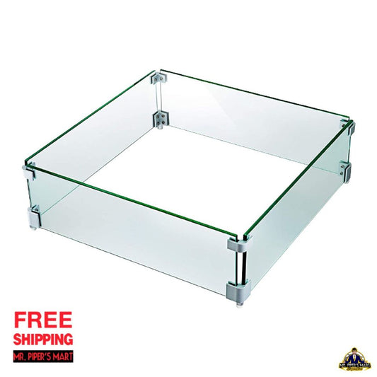 Fire Pit Wind Glass Flame Guard w/ 5/16Inch Thickness Clear Tempered Glass & Non-Slip
