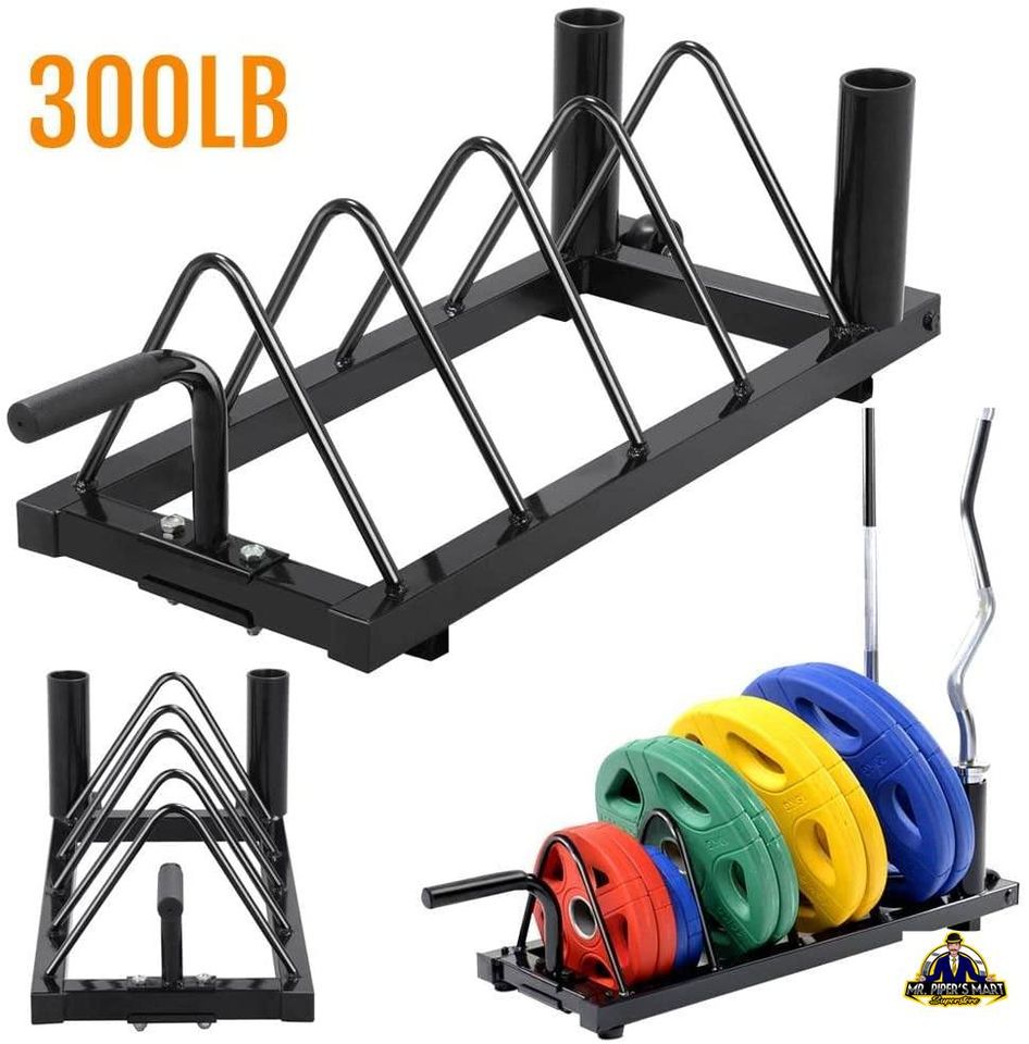 Barbell Bumper Plate Rack Holder Olympic Bar Storage Rack with Handle and Wheels, Black