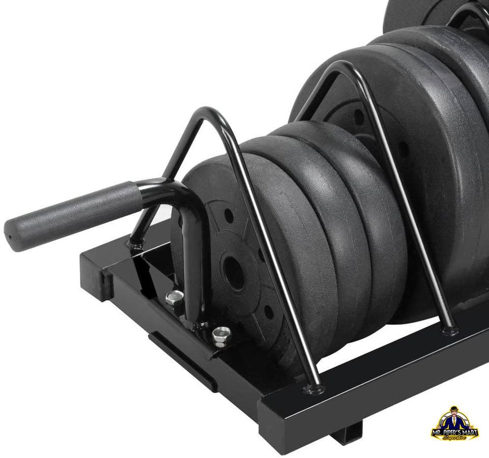 Barbell Bumper Plate Rack Holder Olympic Bar Storage Rack with Handle and Wheels, Black