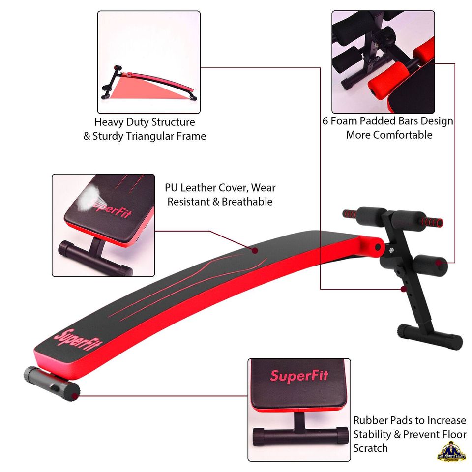 Folding Weight Bench Adjustable Sit-up Board Workout Slant Bench Red