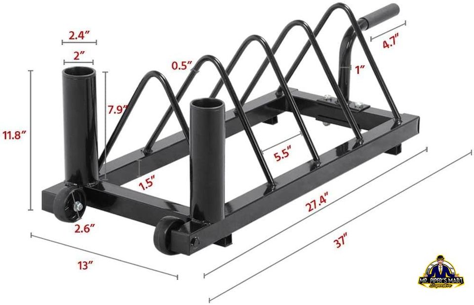 Barbell Bumper Plate Rack Holder Olympic Bar Storage Rack with Handle and Wheels, Black