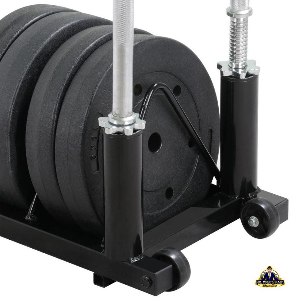Barbell Bumper Plate Rack Holder Olympic Bar Storage Rack with Handle and Wheels, Black