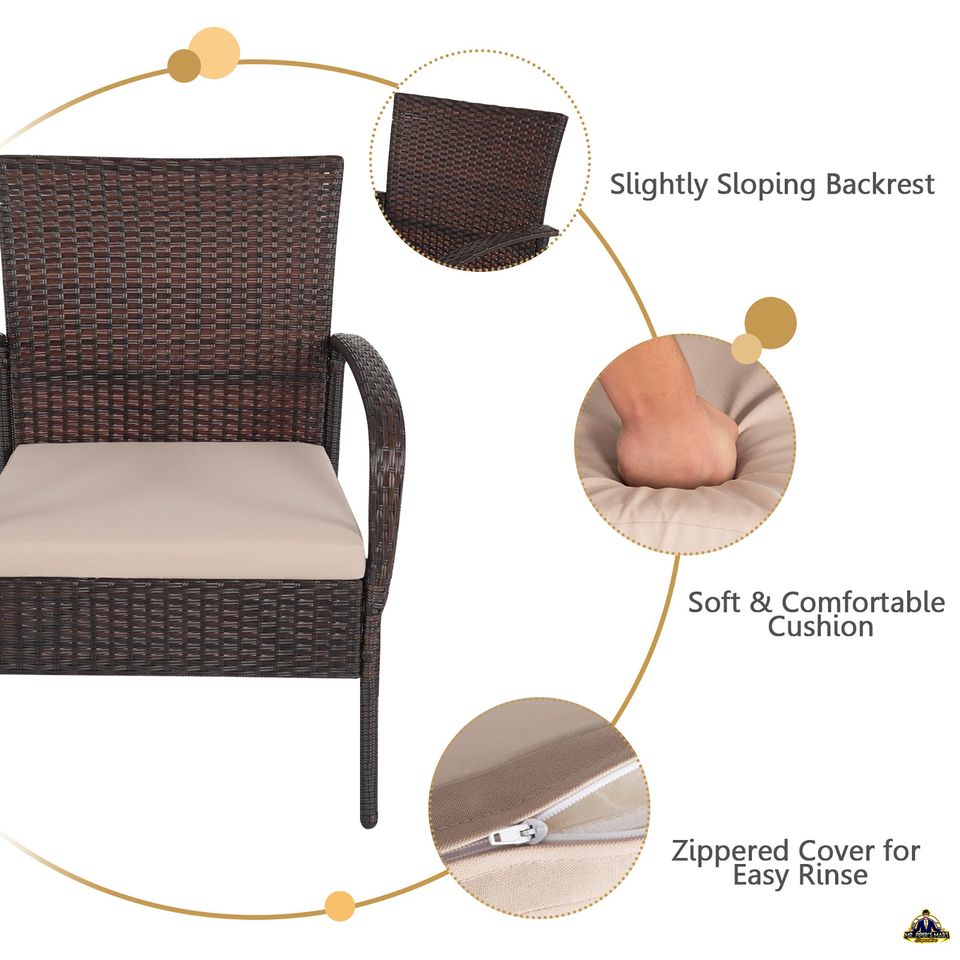 Patio Rattan Furniture Set Outdoor Conversation Set Coffee Table w/Cushions 4PCS