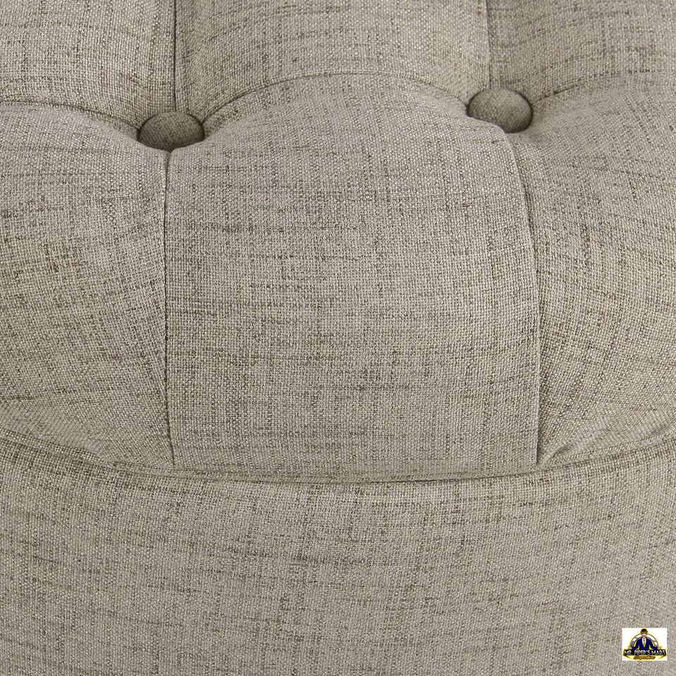 Large Button Tufted Round Storage Ottoman with Storage (Light Tan)