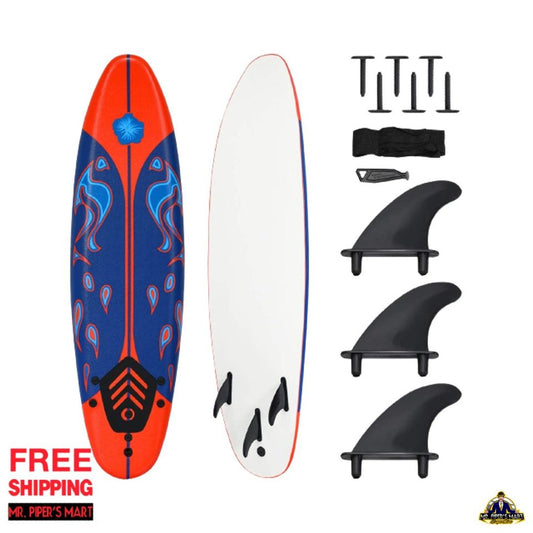 Stand Up Surfing Board w/ 3 Detachable Fins, Safety Leash, Non-Slip Lightweight Surfboard 6 Ft