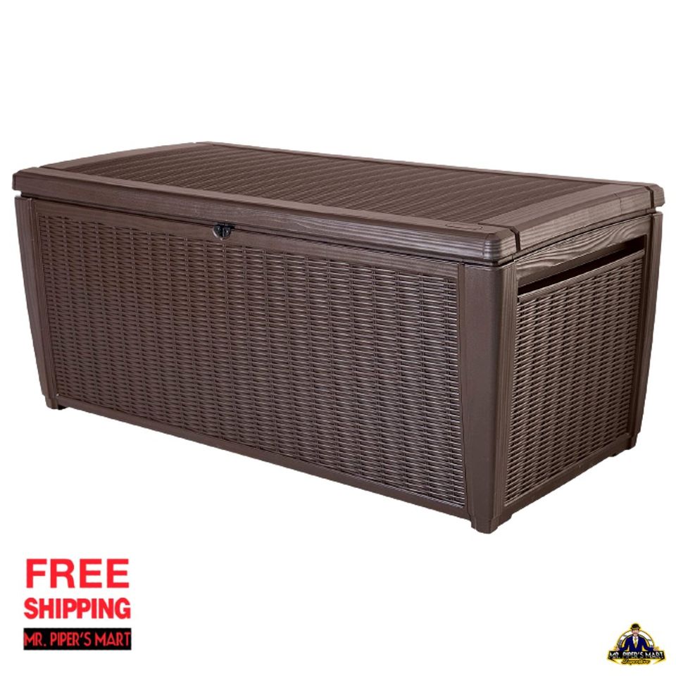 Outdoor Storage Rattan Deck Box, Brown 135 gallon