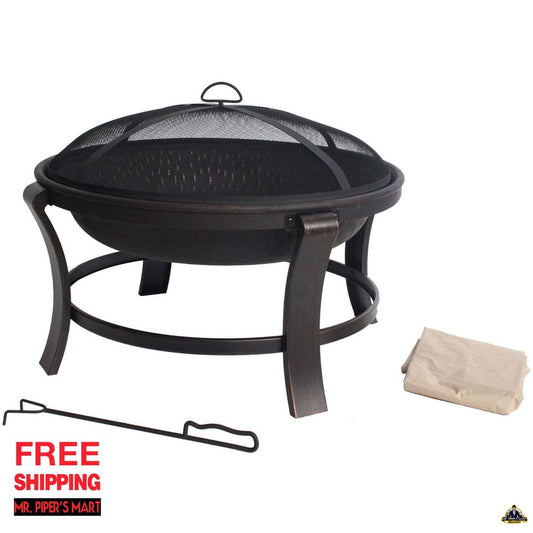 Outdoor Fire Pit Deep Steel Fire Bowl 30" Antique Bronze