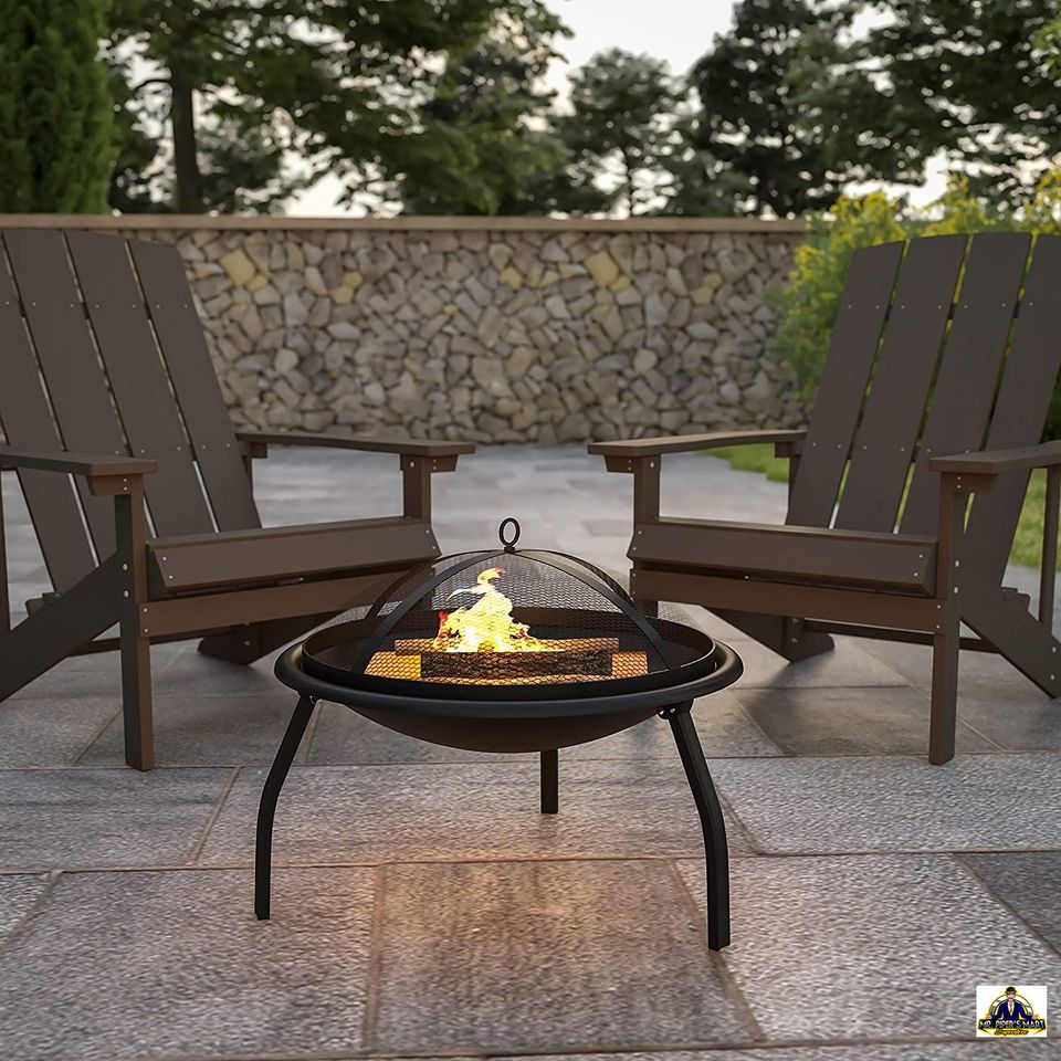 Firepit 22.5" Foldable Wood Burning with Mesh Spark Screen and Poker
