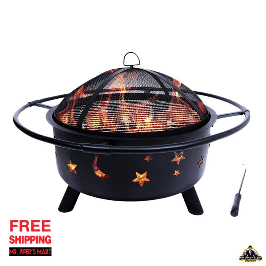 Outdoor Fire Pit for Outside with Cooking BBQ Grill Grate, Spark Screen, and Poker 30 Inch