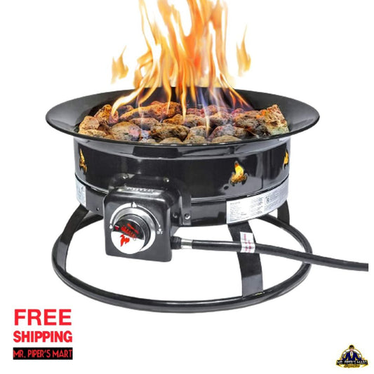 Gas Fire Pit with Cover & Carry Kit Outdoor Portable Propane 19-Inch Diameter 58,000 BTU